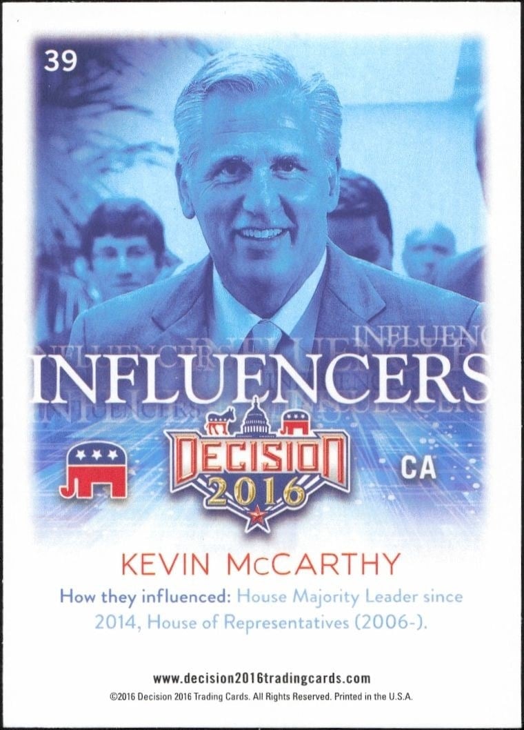 2016 Leaf Decision Kevin McCarthy #39 political trading card back