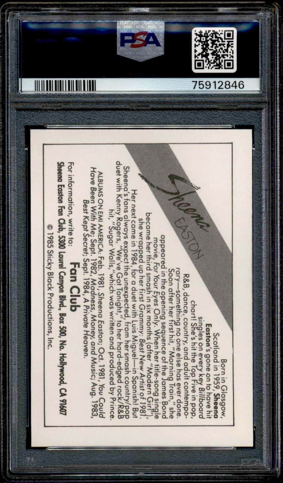 1985 Wonder Bread Rock Stars Sheena Easton #NA entertainment trading card back