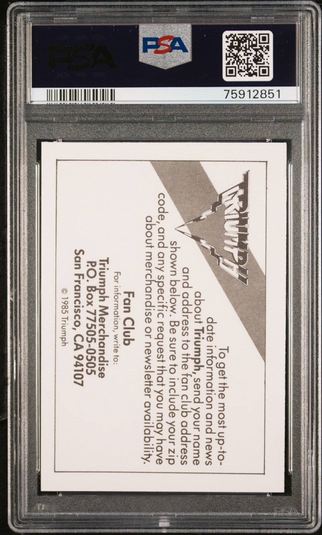 1985 Wonder Bread Rock Stars Triumph #NA entertainment trading card back
