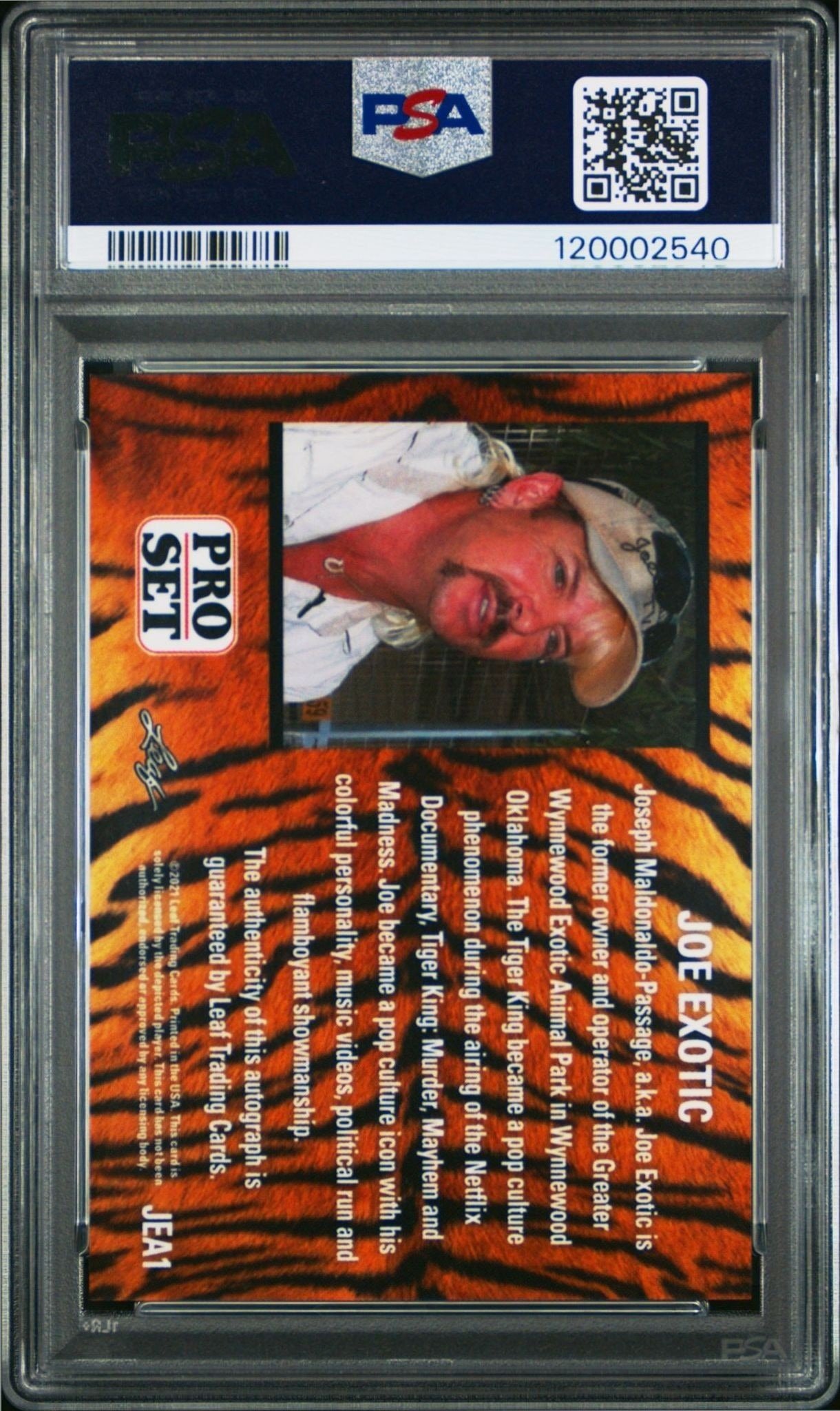 2021 Leaf Pro Set Joe Exotic #JEA1 entertainment trading card back