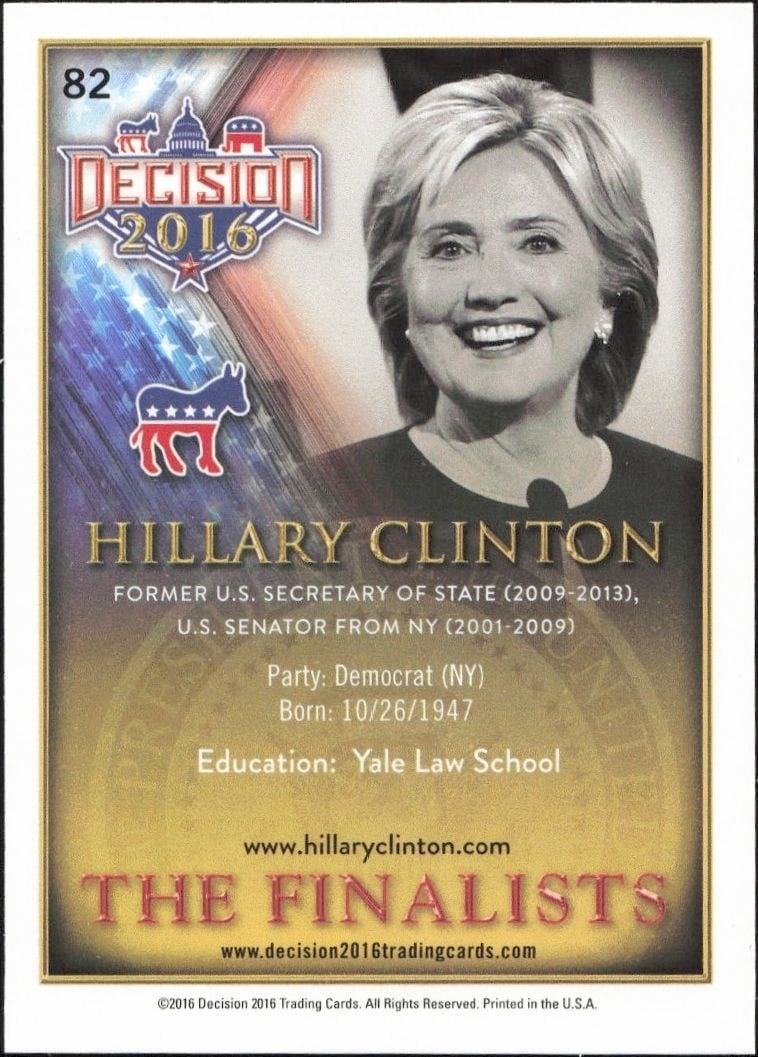 2016 Leaf Decision Hillary Clinton #82 political trading card back