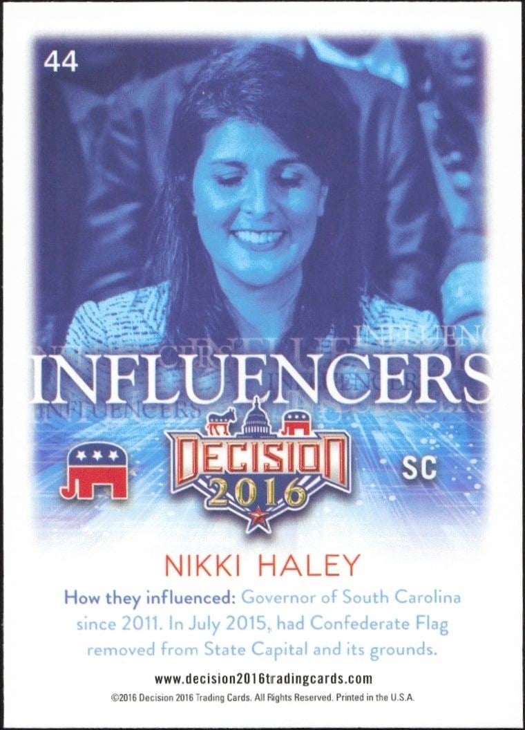 2016 Leaf Decision Nikki Haley #44 political trading card back