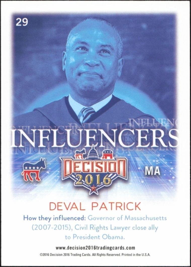 2016 Leaf Decision Deval Patrick #29 political trading card back