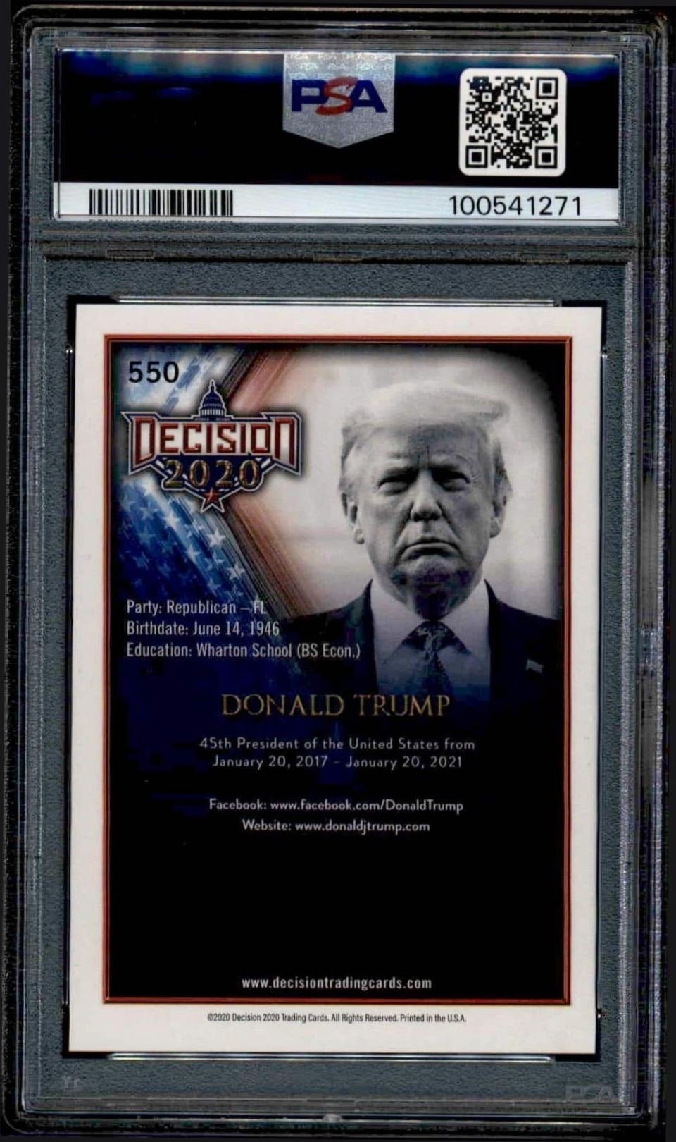 2020 Leaf Decision Series 2 Donald J. Trump #550 political trading card back