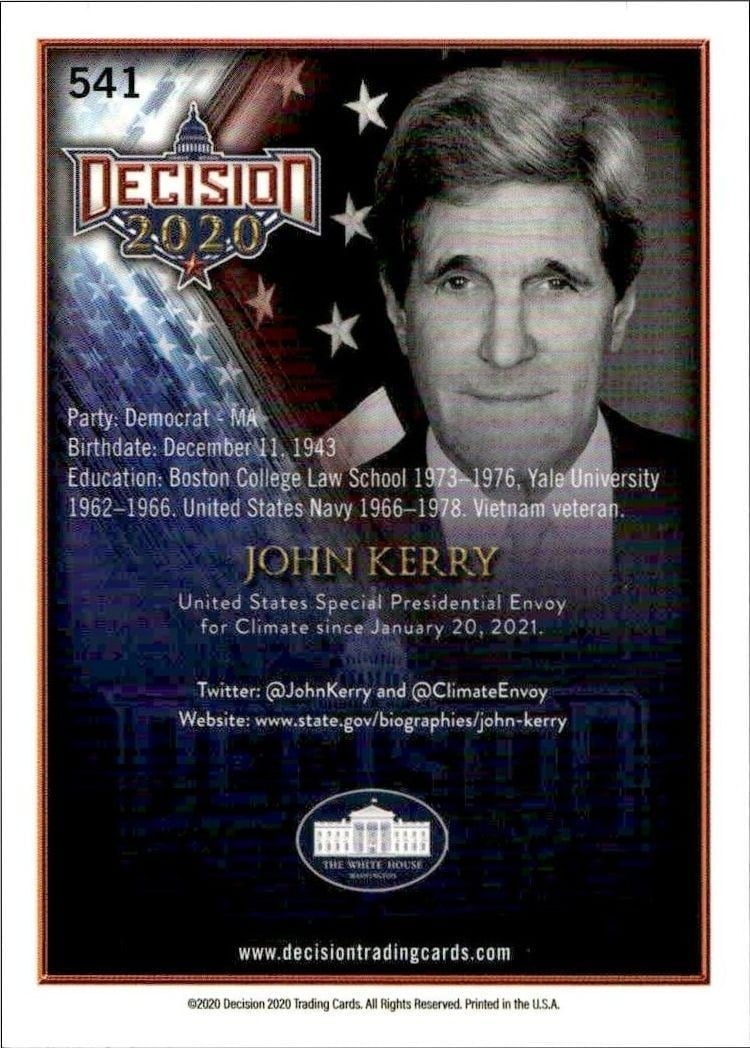 2020 Leaf Decision Series 2 John Kerry #541 other non-sport trading card back