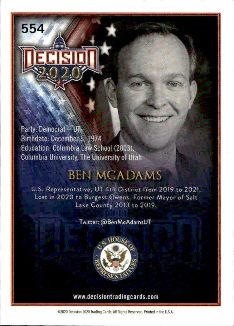 2020 Leaf Decision Series 2 Ben McAdams #554 other non-sport trading card back