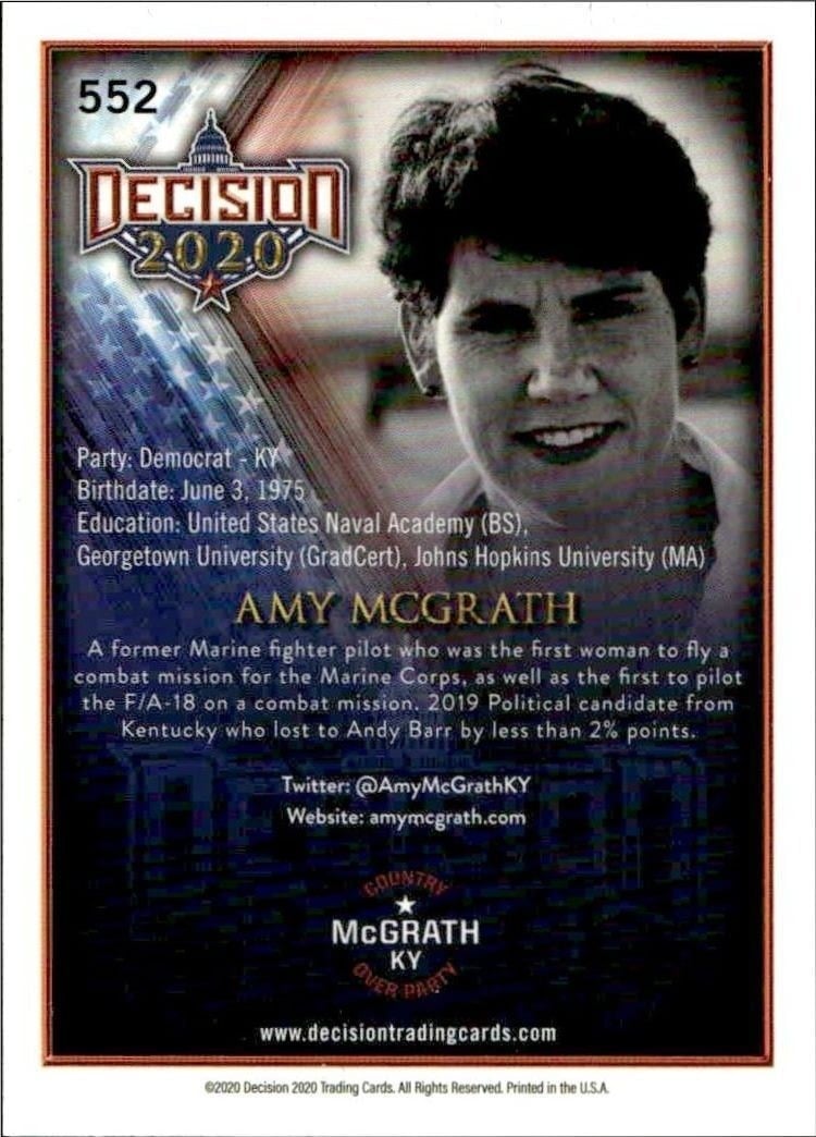 2020 Leaf Decision Series 2 Amy McGrath #552 other non-sport trading card back