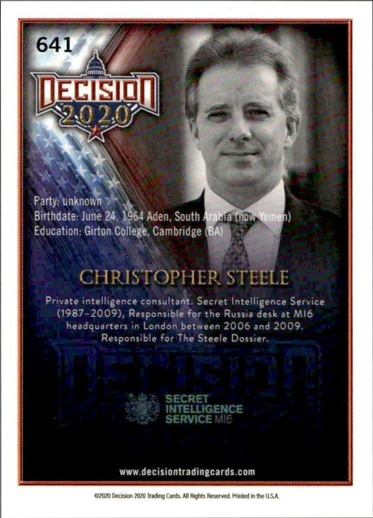 2020 Leaf Decision Series 2 Christopher Steele #641 other non-sport trading card back