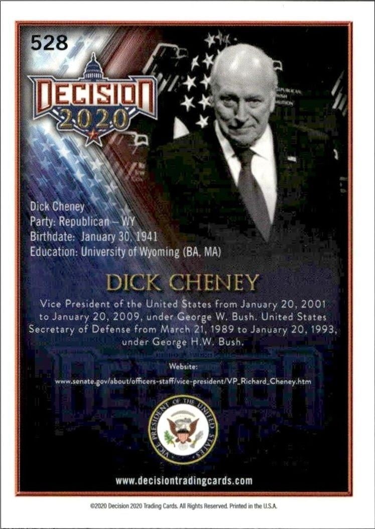 2020 Leaf Decision Series 2 Richard B. Cheney #528 political trading card back