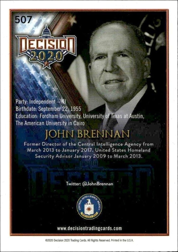 2020 Leaf Decision Series 2 John Brennan #507 political trading card back