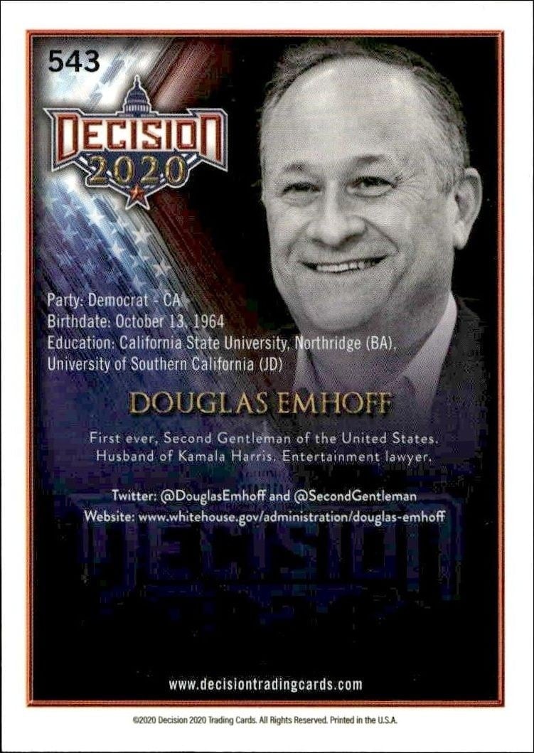 2021 Leaf Decision Series 2 Douglas Emhoff #543 political trading card back