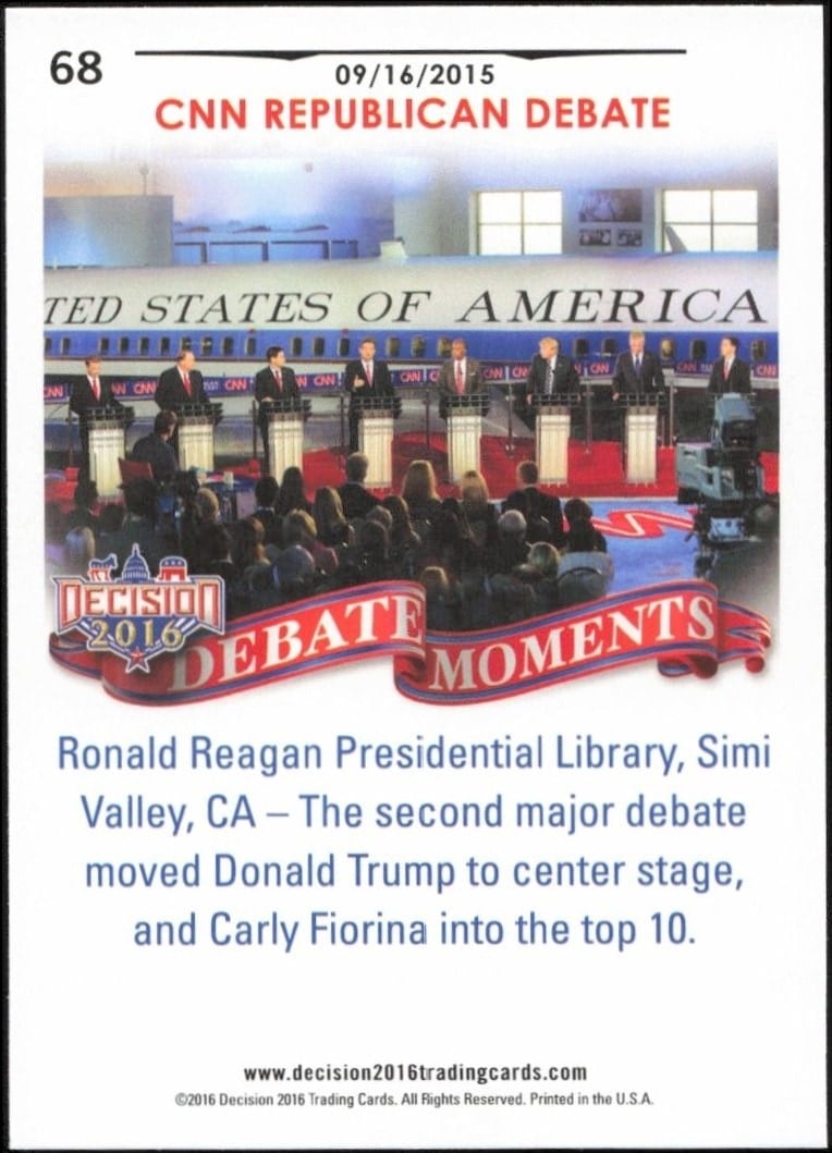 2016 Leaf Decision September 16, 2015 Debate #68 political trading card back