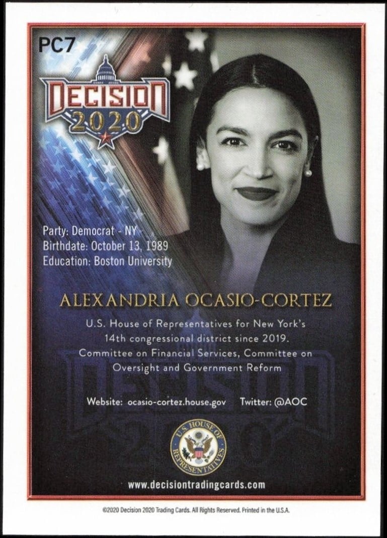 2020 Leaf Decision Alexandria Ocasio-Cortez #PC7 political trading card back