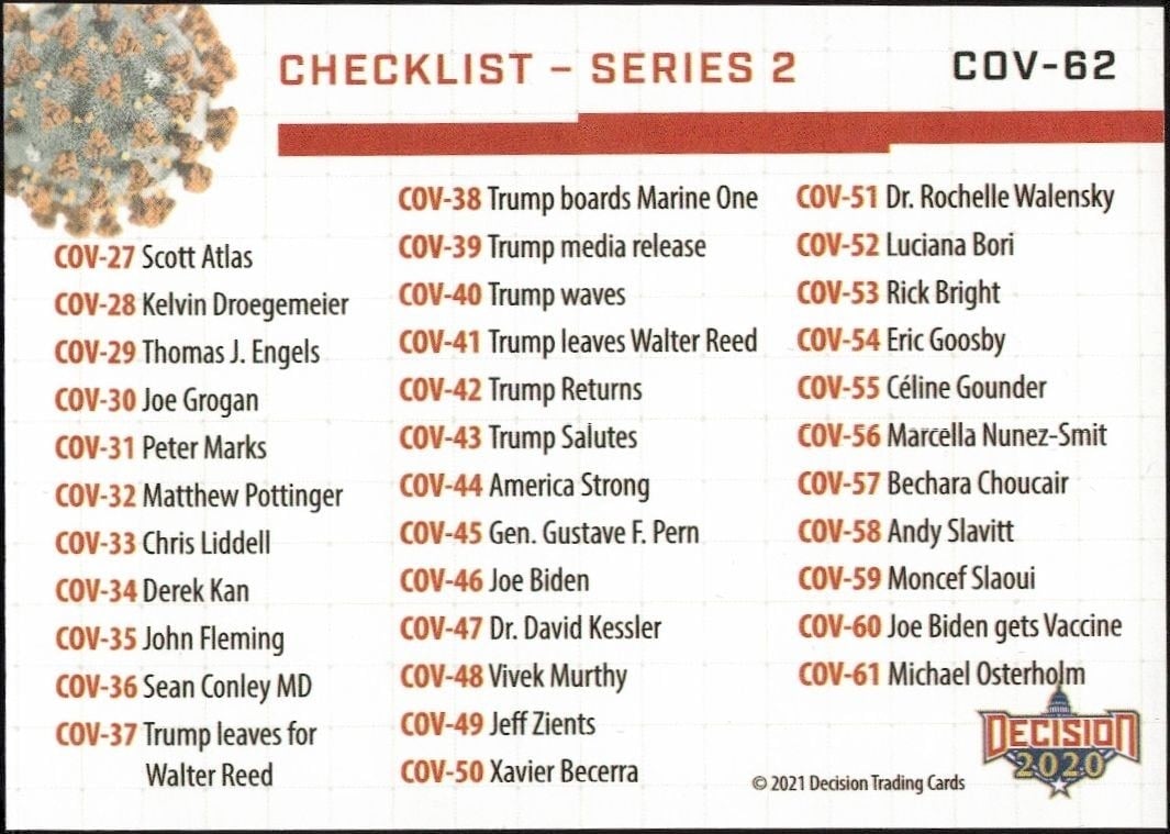 2020 Leaf Decision Series 2 Checklist #COV-62 political trading card back