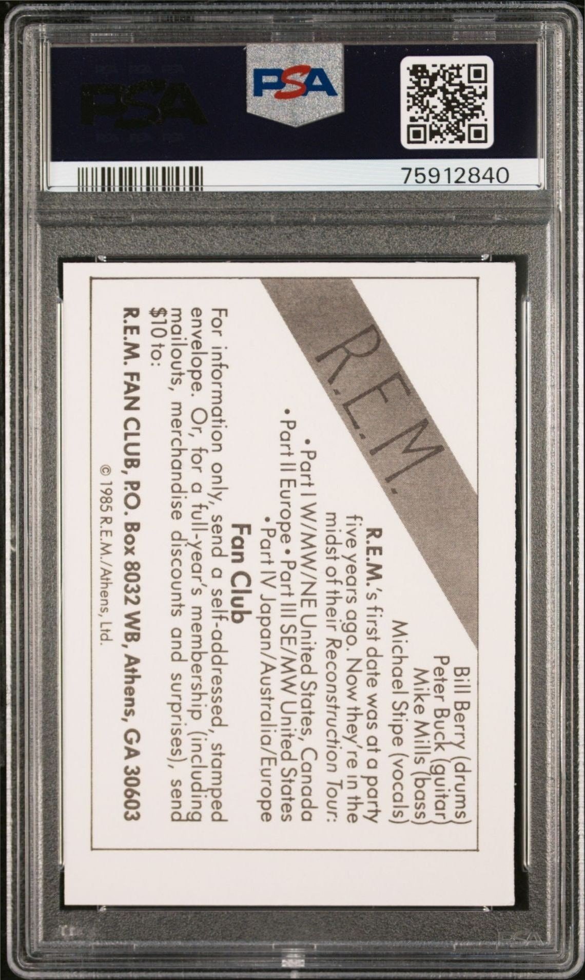 1985 Wonder Bread Rock Stars R.E.M. # music trading card back