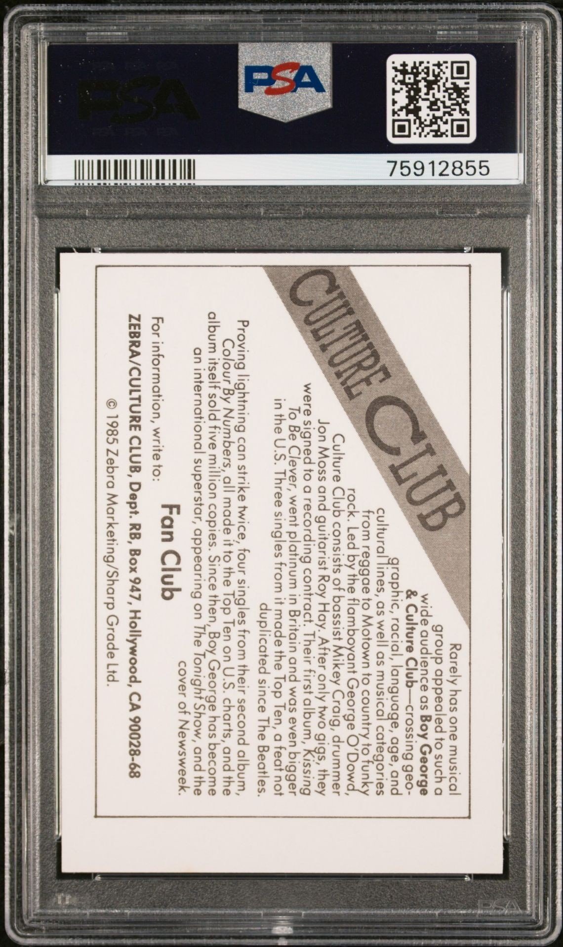 1985 Wonder Bread Rock Stars Culture Club # music trading card back