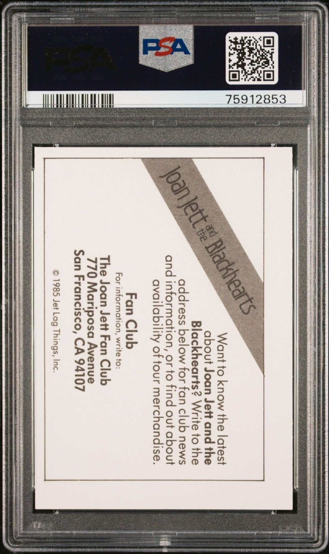 1985 Wonder Bread Rock Stars Joan Jett And The Blackhearts # music trading card back