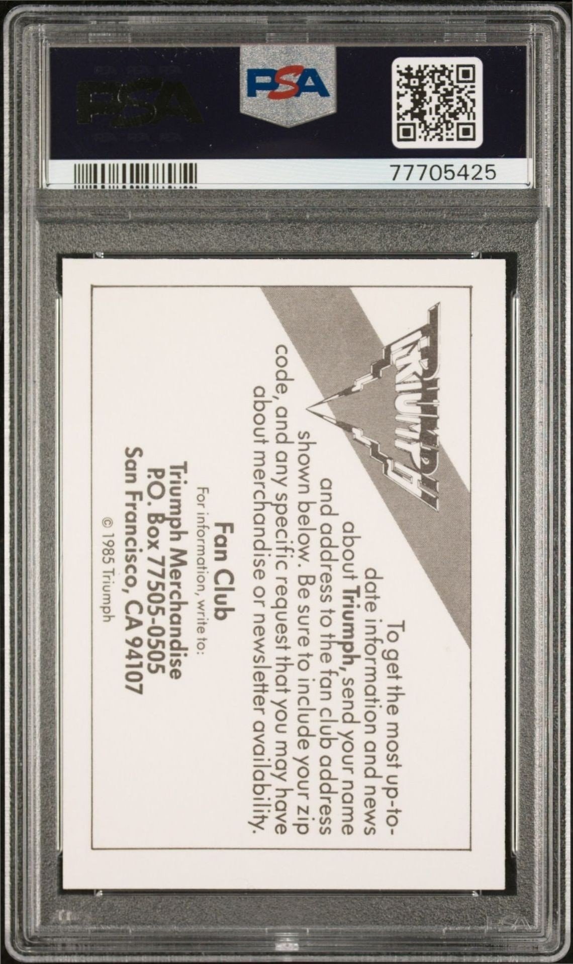 1985 Wonder Bread Rock Stars Triumph # entertainment trading card back