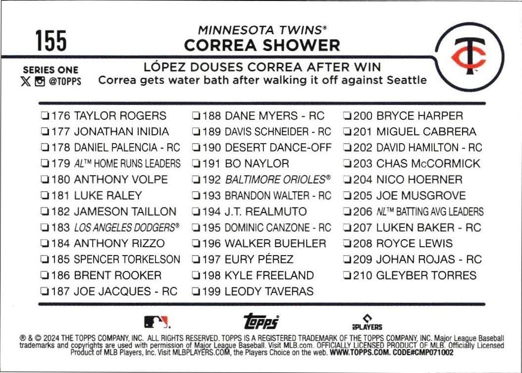 2024 Topps Correa Shower #155 baseball trading card back