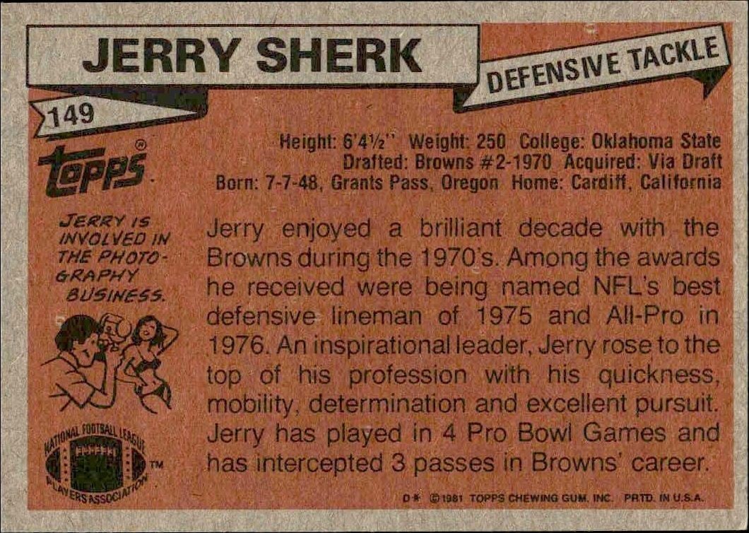 1981 Topps Jerry Sherk #149 football trading card back