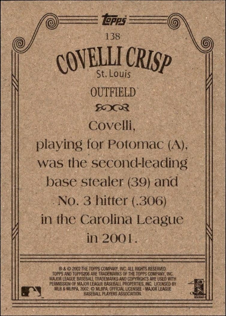 2002 Topps 206 Covelli Crisp #138 baseball trading card back