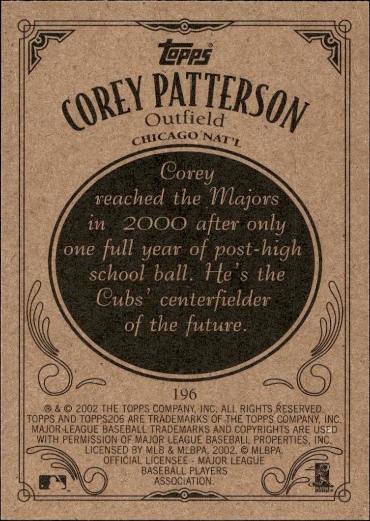 2002 Topps 206 Corey Patterson #196 baseball trading card back