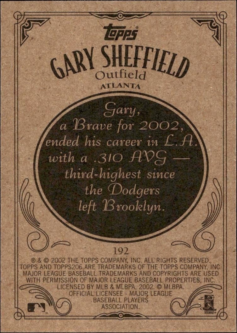 2002 Topps 206 Gary Sheffield #192 baseball trading card back