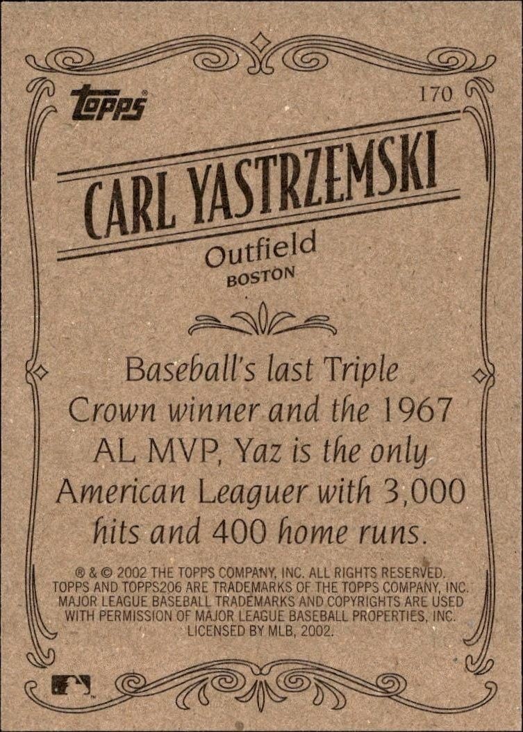 2002 Topps 206 Carl Yastrzemski #170 baseball trading card back
