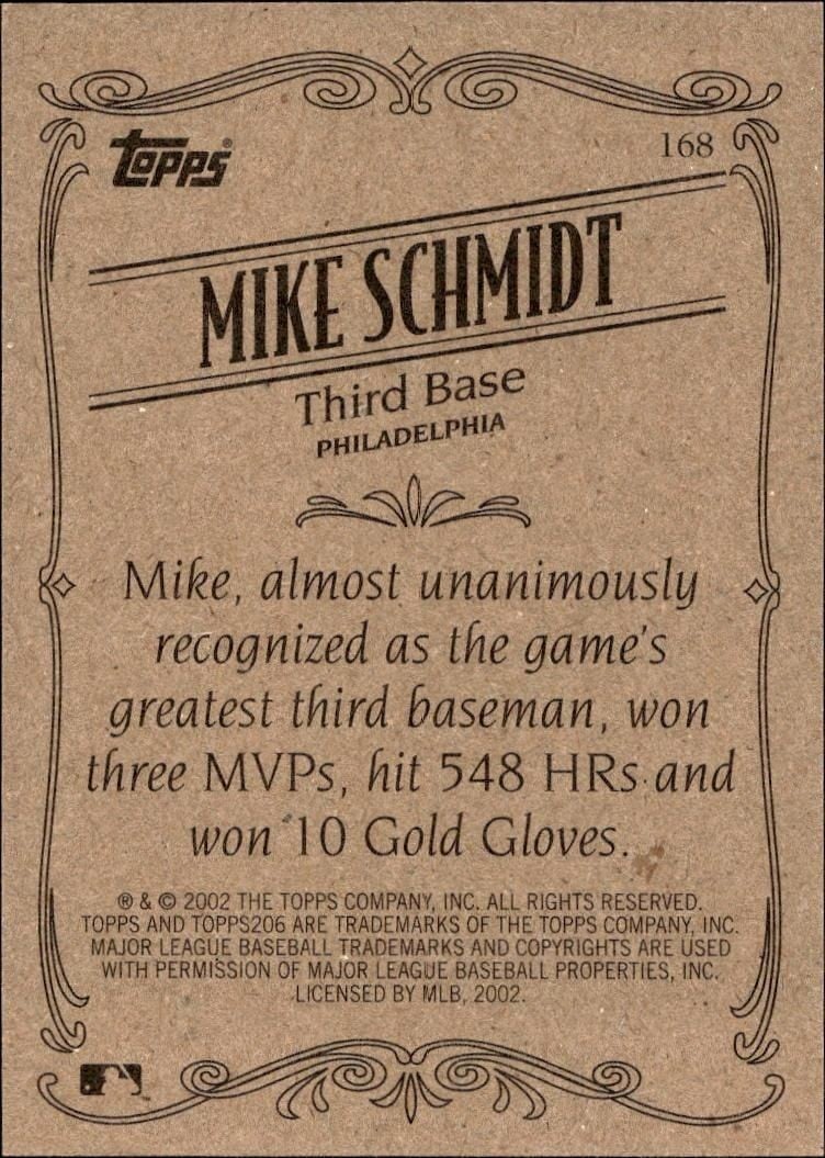 2002 Topps 206 Mike Schmidt #168 baseball trading card back
