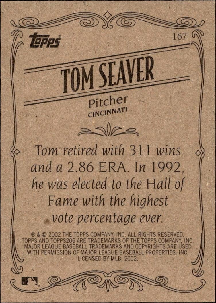 2002 Topps 206 Tom Seaver #167 baseball trading card back
