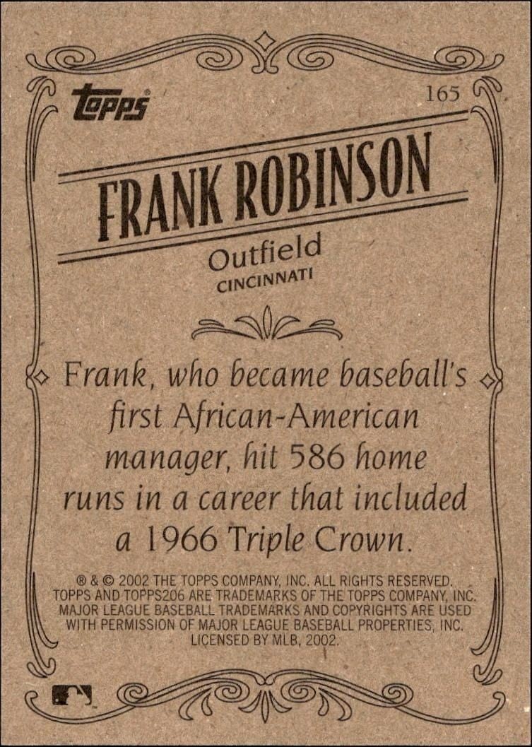 2002 Topps 206 Frank Robinson #165 baseball trading card back