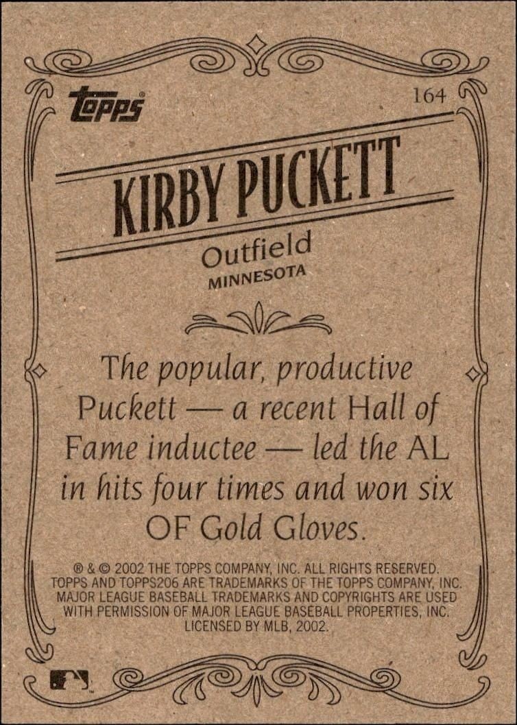 2002 Topps 206 Kirby Puckett #164 baseball trading card back