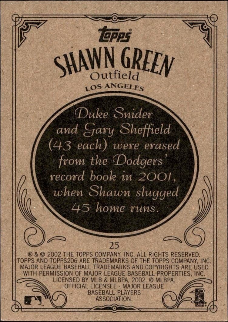 2002 Topps 206 Shawn Green #25 baseball trading card back