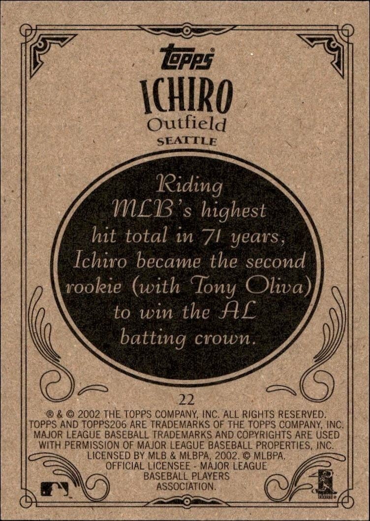 2002 Topps 206 Ichiro Suzuki #22 baseball trading card back