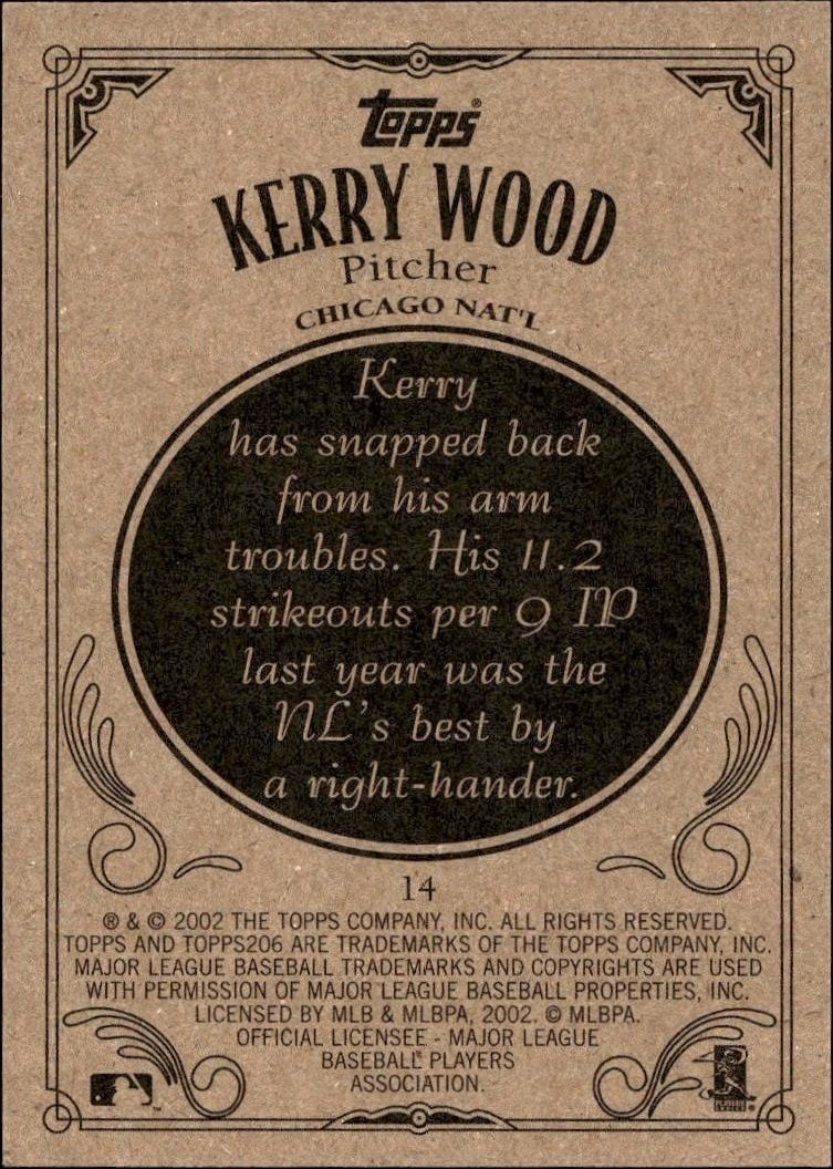 2002 Topps 206 Kerry Wood #14 baseball trading card back