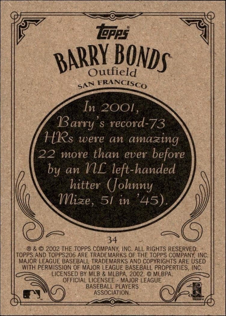 2002 Topps 206 Barry Bonds #34 baseball trading card back