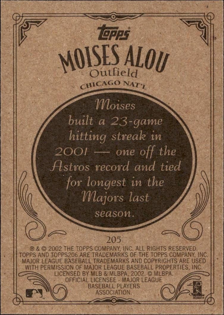 2002 Topps 206 Moises Alou #205 baseball trading card back