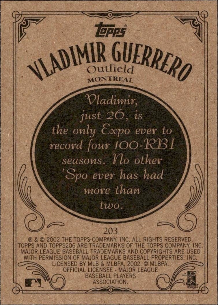 2002 Topps 206 Vladimir Guerrero #203 baseball trading card back