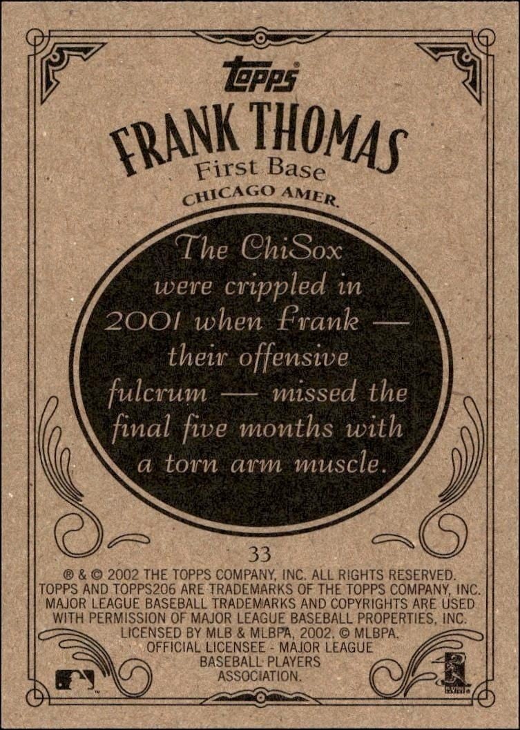 2002 Topps 206 Frank Thomas #33 baseball trading card back