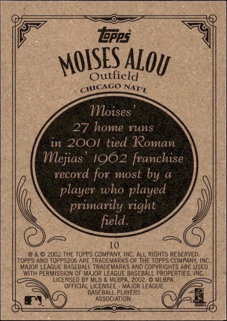 2002 Topps 206 Moises Alou #10 baseball trading card back