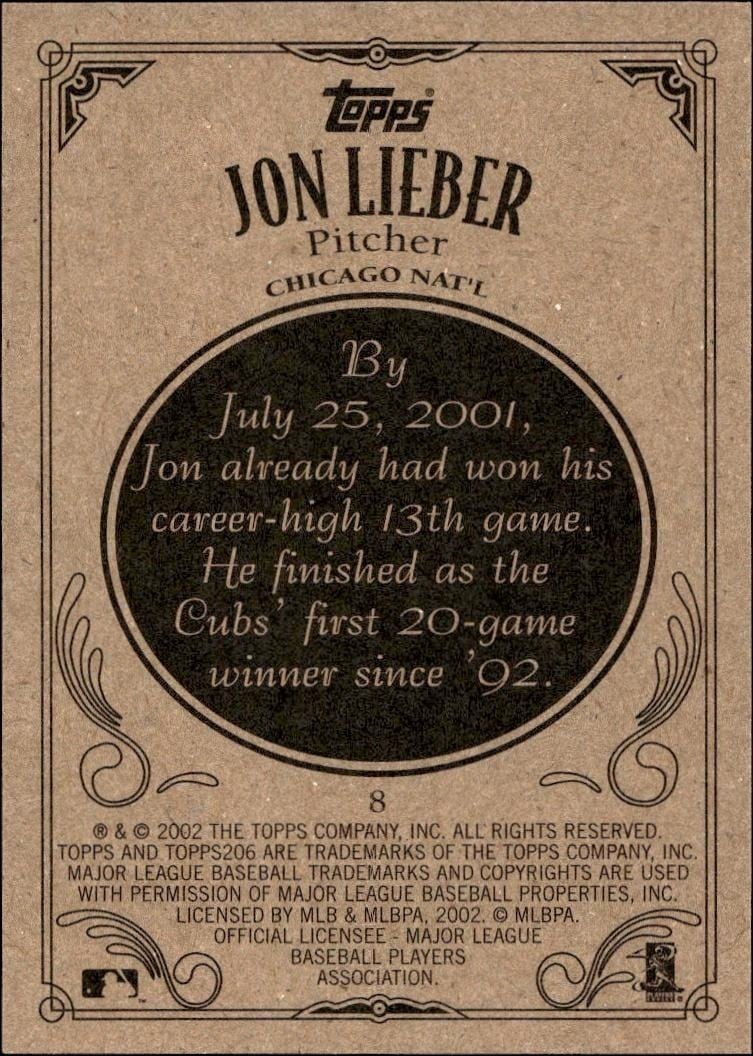 2002 Topps 206 Jon Lieber #8 baseball trading card back