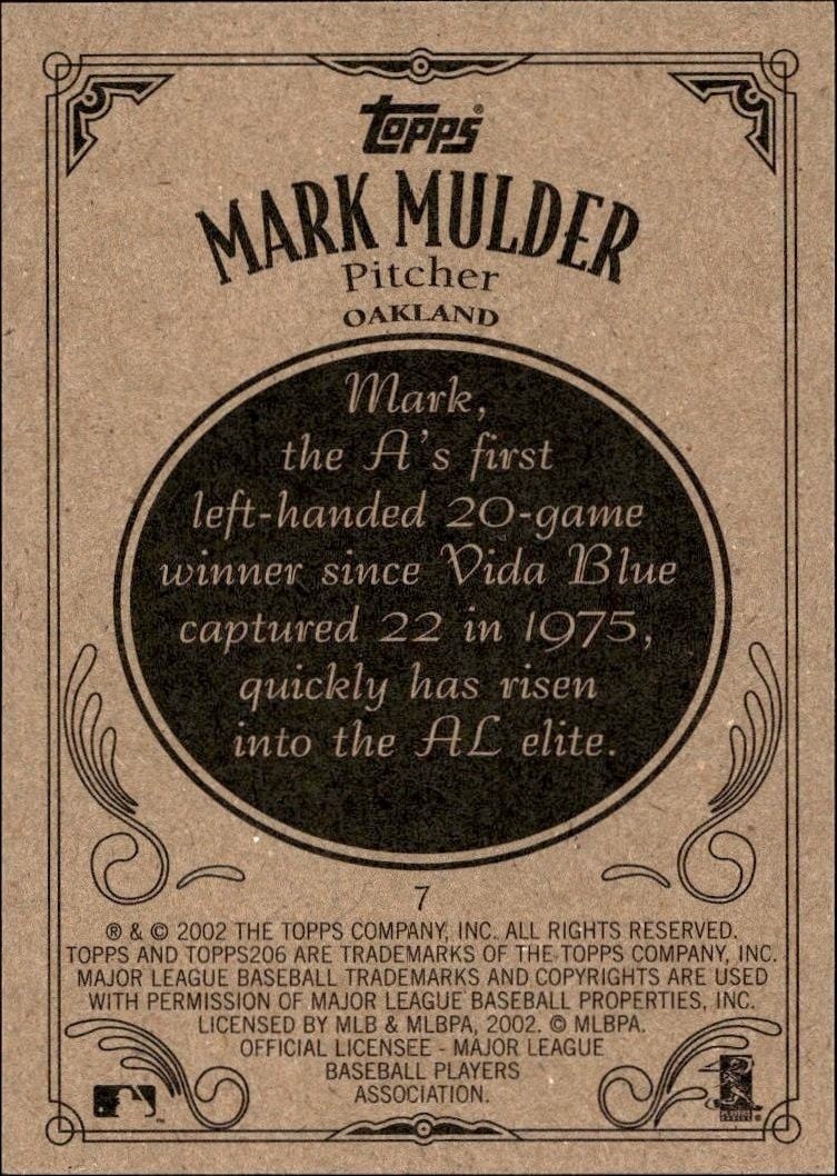 2002 Topps 206 Mark Mulder #7 baseball trading card back