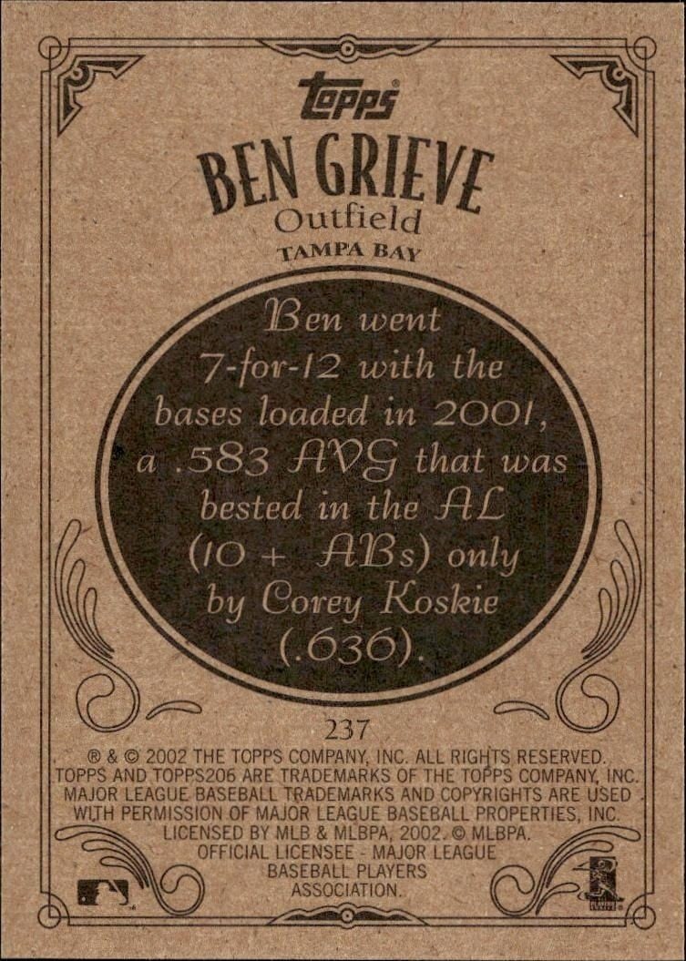2002 Topps 206 Ben Grieve #237 baseball trading card back
