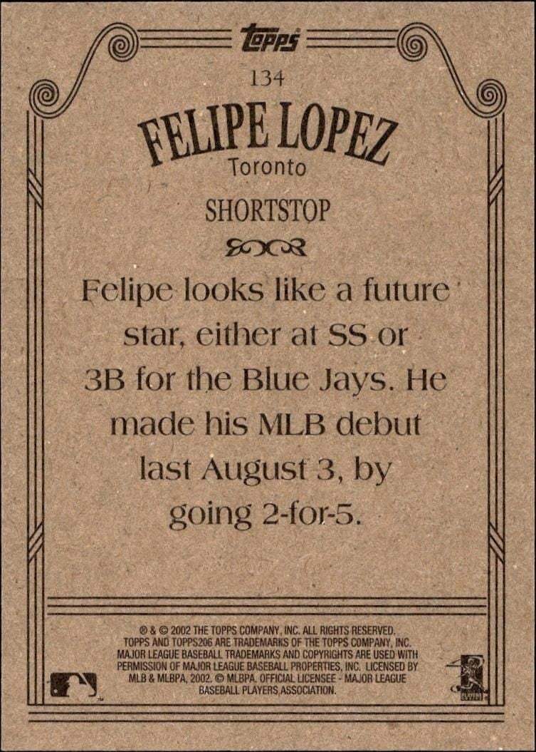 2002 Topps 206 Felipe Lopez #134 baseball trading card back