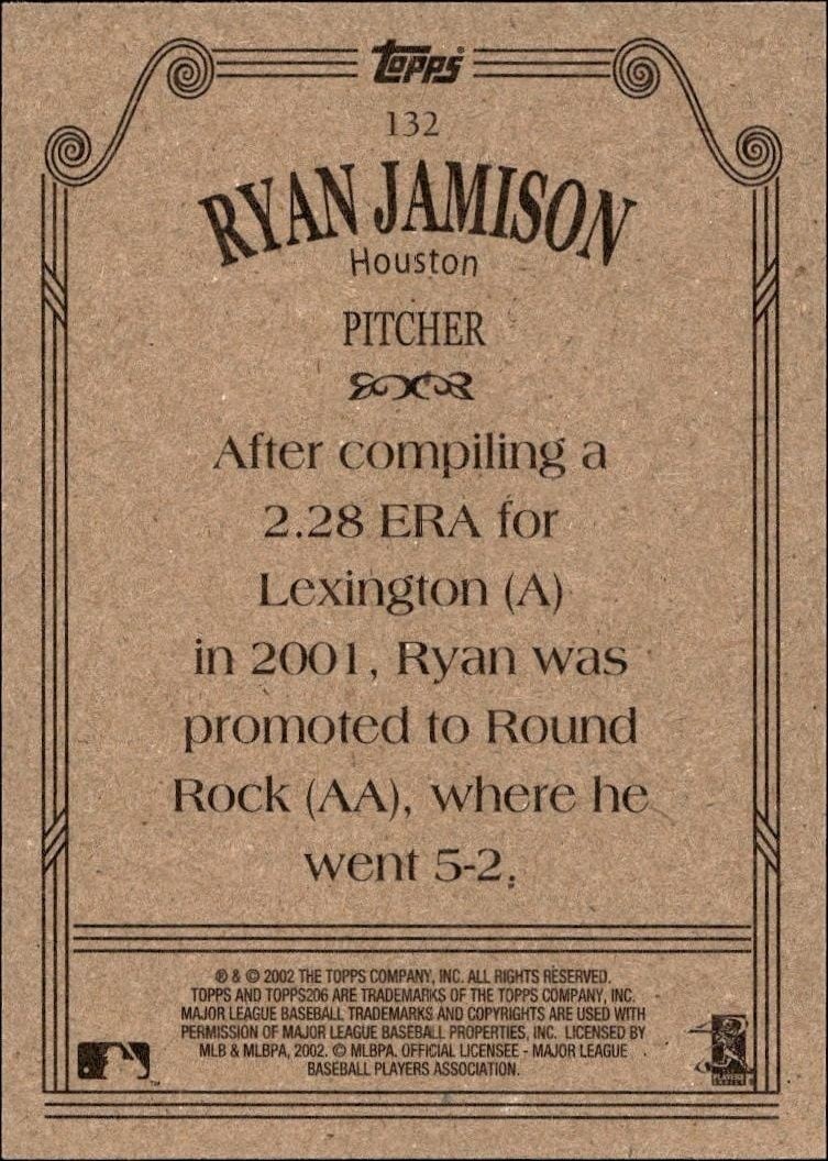 2002 Topps 206 Ryan Jamison #132 baseball trading card back