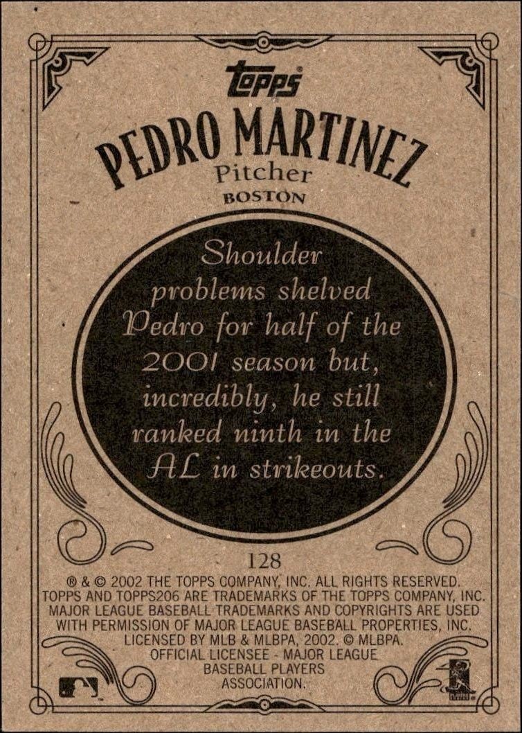 2002 Topps 206 Pedro Martinez #128 baseball trading card back