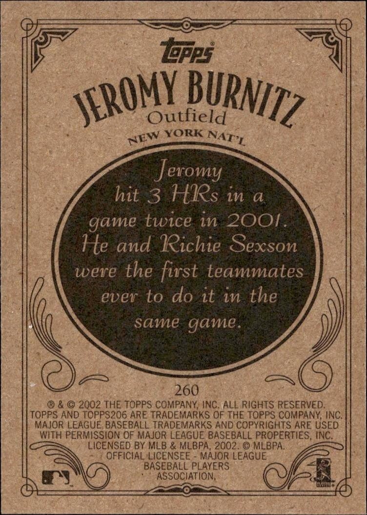 2002 Topps 206 Jeromy Burnitz #260 baseball trading card back
