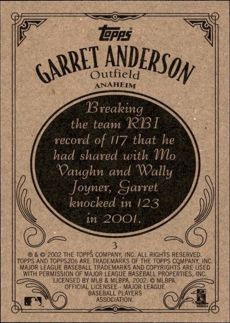 2002 Topps 206 Garret Anderson #3 baseball trading card back