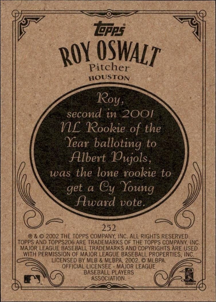 2002 Topps 206 Roy Oswalt #252 baseball trading card back
