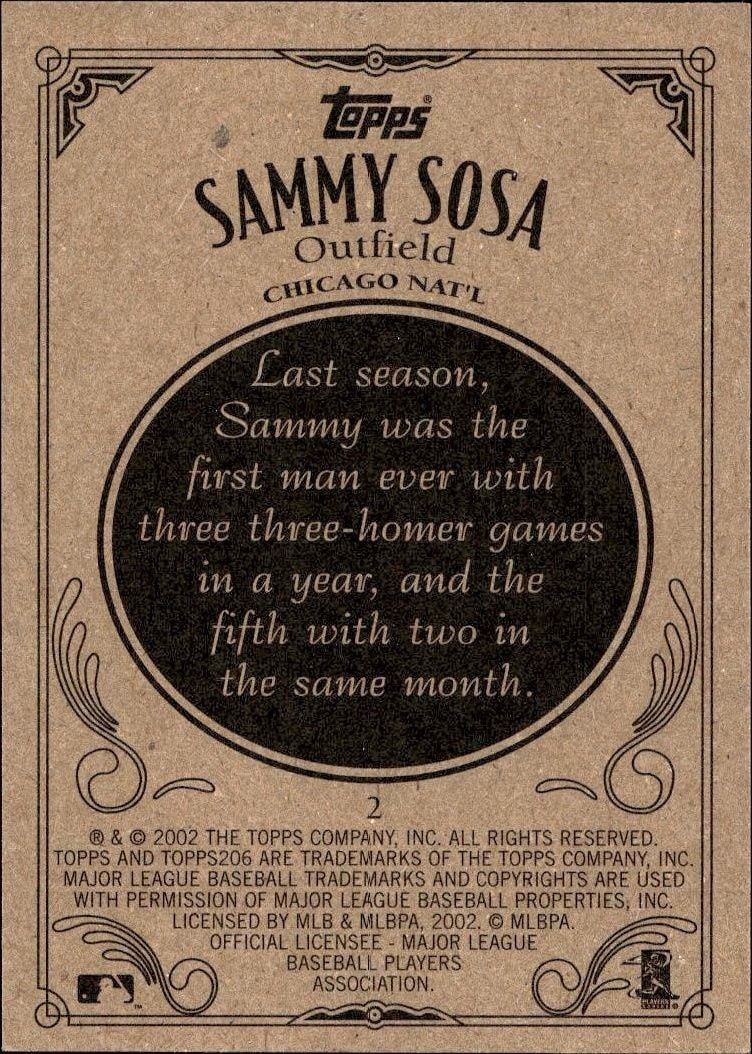 2002 Topps 206 Sammy Sosa #2 baseball trading card back